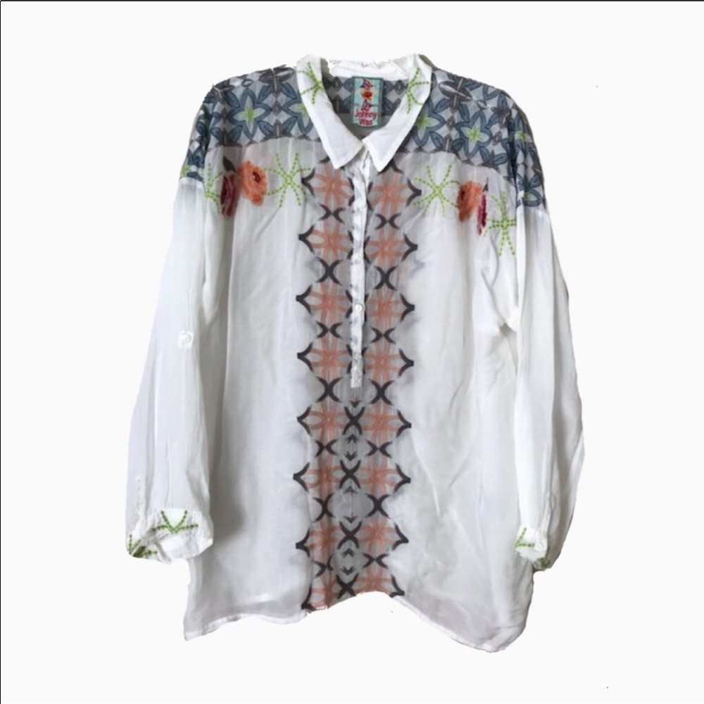 Johnny Was Embroidered Button Down Shirt